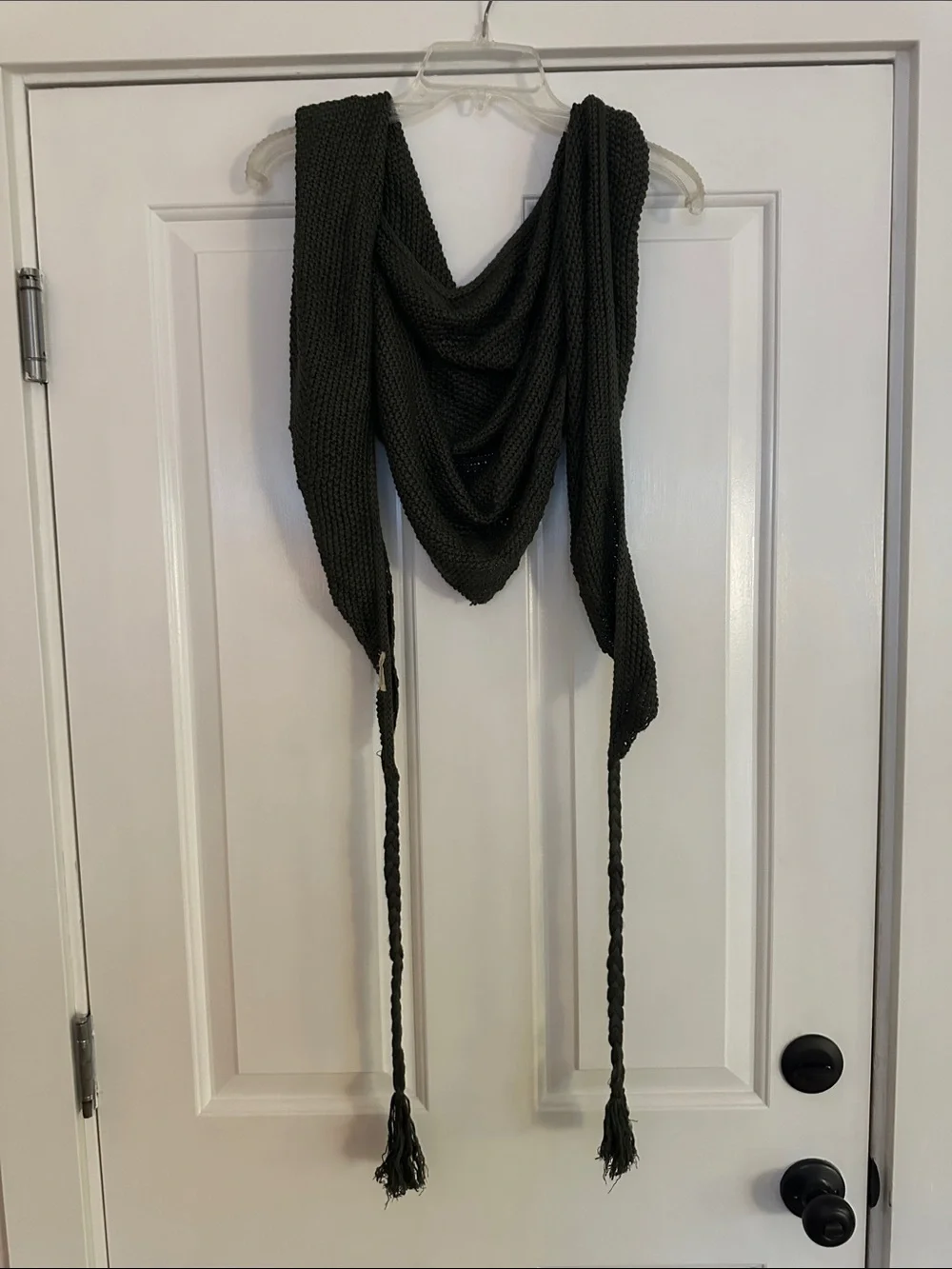 silence + noise Black Knit Triangle Wrap with Braided Tassels